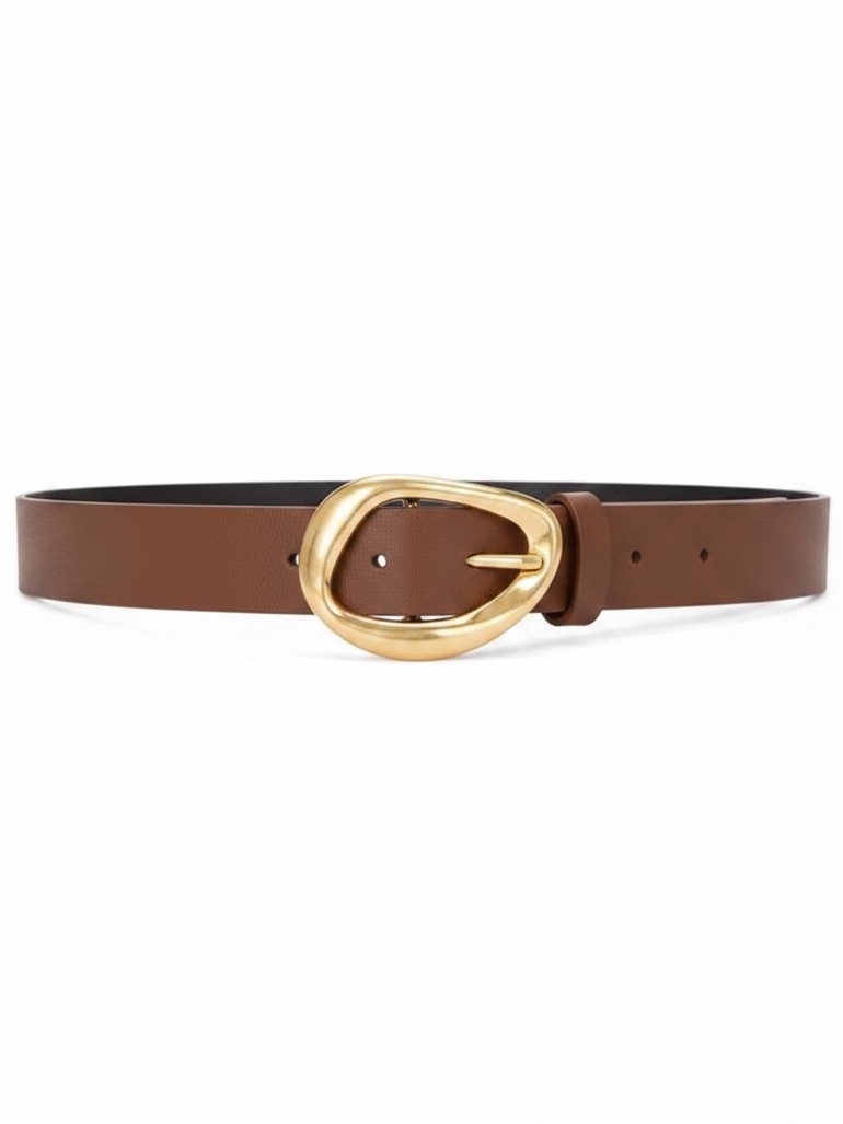 Nwt Good American Brown Leather Belt With Gold Circle Buckle M/L